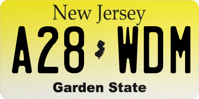 NJ license plate A28WDM