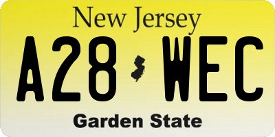 NJ license plate A28WEC