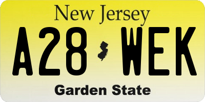 NJ license plate A28WEK