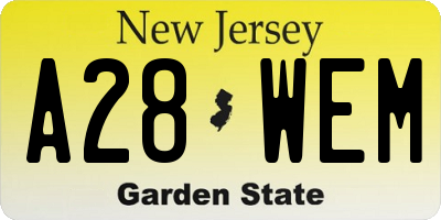 NJ license plate A28WEM
