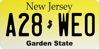 NJ license plate A28WEO