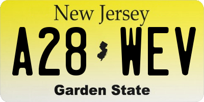 NJ license plate A28WEV