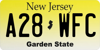NJ license plate A28WFC