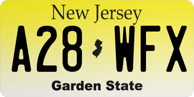 NJ license plate A28WFX