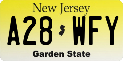 NJ license plate A28WFY