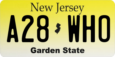 NJ license plate A28WHO