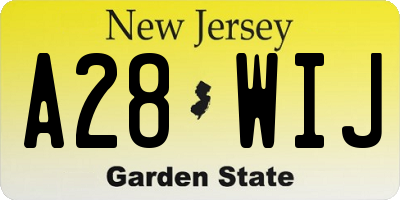 NJ license plate A28WIJ