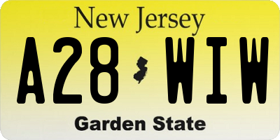 NJ license plate A28WIW