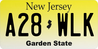 NJ license plate A28WLK