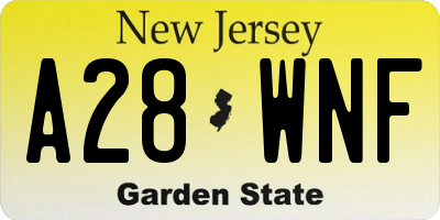 NJ license plate A28WNF