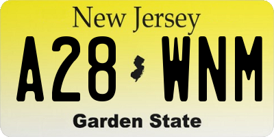 NJ license plate A28WNM