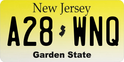 NJ license plate A28WNQ