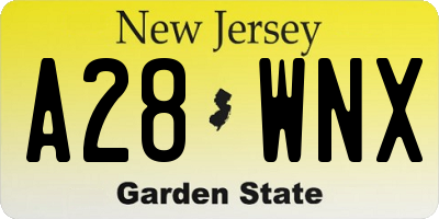 NJ license plate A28WNX