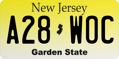 NJ license plate A28WOC