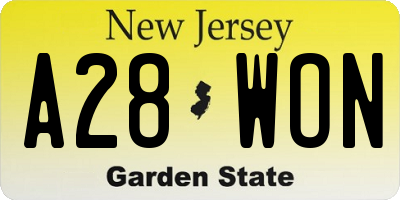 NJ license plate A28WON