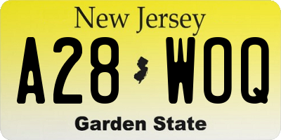NJ license plate A28WOQ