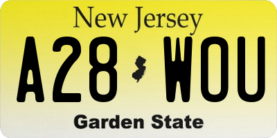 NJ license plate A28WOU