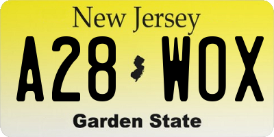 NJ license plate A28WOX