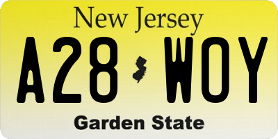 NJ license plate A28WOY