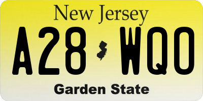 NJ license plate A28WQO