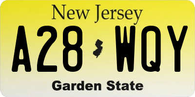 NJ license plate A28WQY