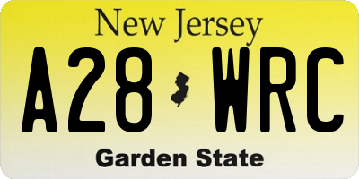 NJ license plate A28WRC