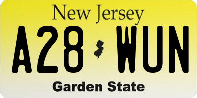 NJ license plate A28WUN