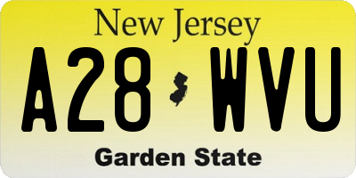 NJ license plate A28WVU