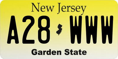 NJ license plate A28WWW