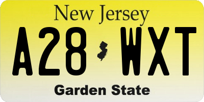NJ license plate A28WXT