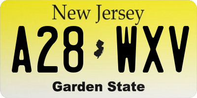 NJ license plate A28WXV