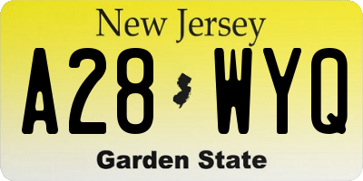 NJ license plate A28WYQ