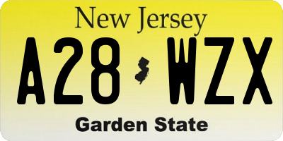 NJ license plate A28WZX