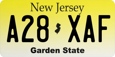 NJ license plate A28XAF