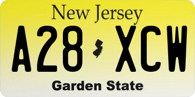 NJ license plate A28XCW