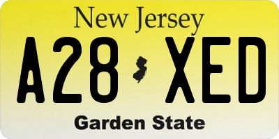 NJ license plate A28XED