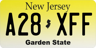 NJ license plate A28XFF