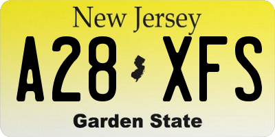 NJ license plate A28XFS