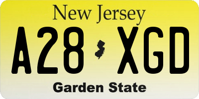 NJ license plate A28XGD