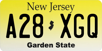 NJ license plate A28XGQ