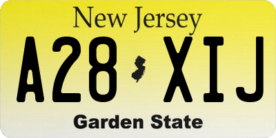 NJ license plate A28XIJ