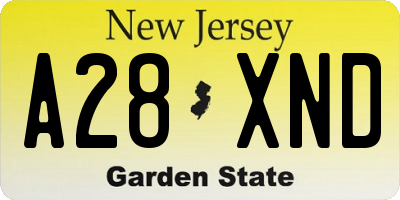 NJ license plate A28XND
