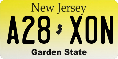 NJ license plate A28XON
