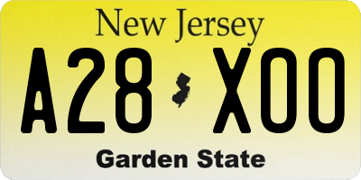 NJ license plate A28XOO