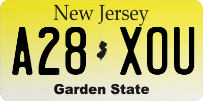 NJ license plate A28XOU