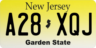 NJ license plate A28XQJ