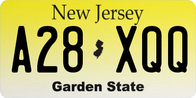 NJ license plate A28XQQ