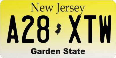 NJ license plate A28XTW