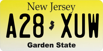 NJ license plate A28XUW