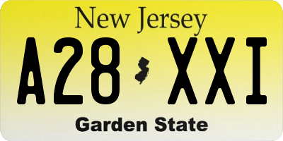 NJ license plate A28XXI